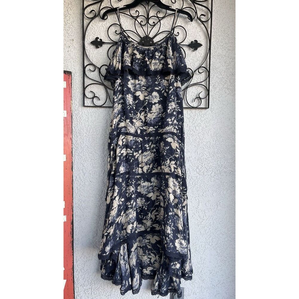 Ralph Lauren Denim & Supply High/Low Ruffled Hem Dress - Size Small - Blue/ivory